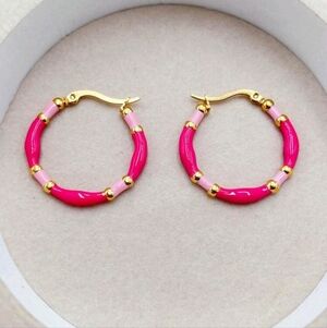 Elegant Pink and Gold Hoop Earrings